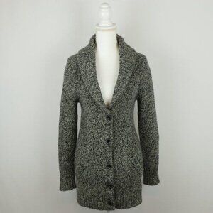 Eddie Bauer Women's XS Black White Wool Blend Shawl Collar Button Up Cardigan